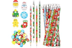 Crtiin 72 Pcs Christmas Pencils and Mini Erasers Bulk, Christmas Cute Fun Novelty Pencil and Erasers, Gingerbread Man Santa Snowman Cartoon Xmas Party Gifts Prizes Favor