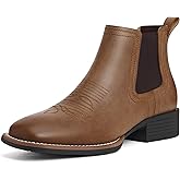 Julyrose Cowboy Boots for Men Square Toe Mens Western Boots Slip On Casual Retro Boots