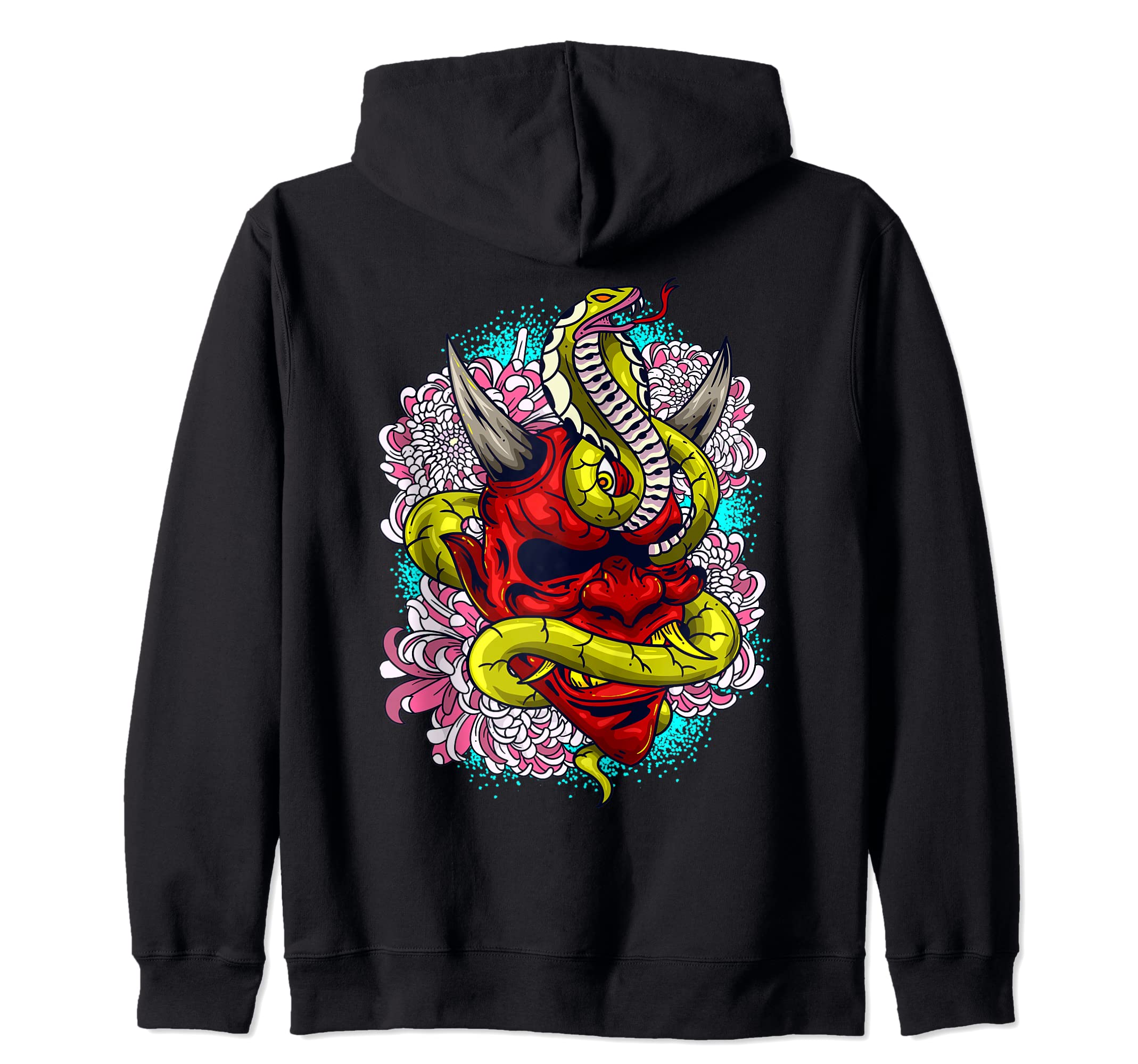 Oni Japanese Demon Red Devil Mask & Cobra Art Zip Hoodie