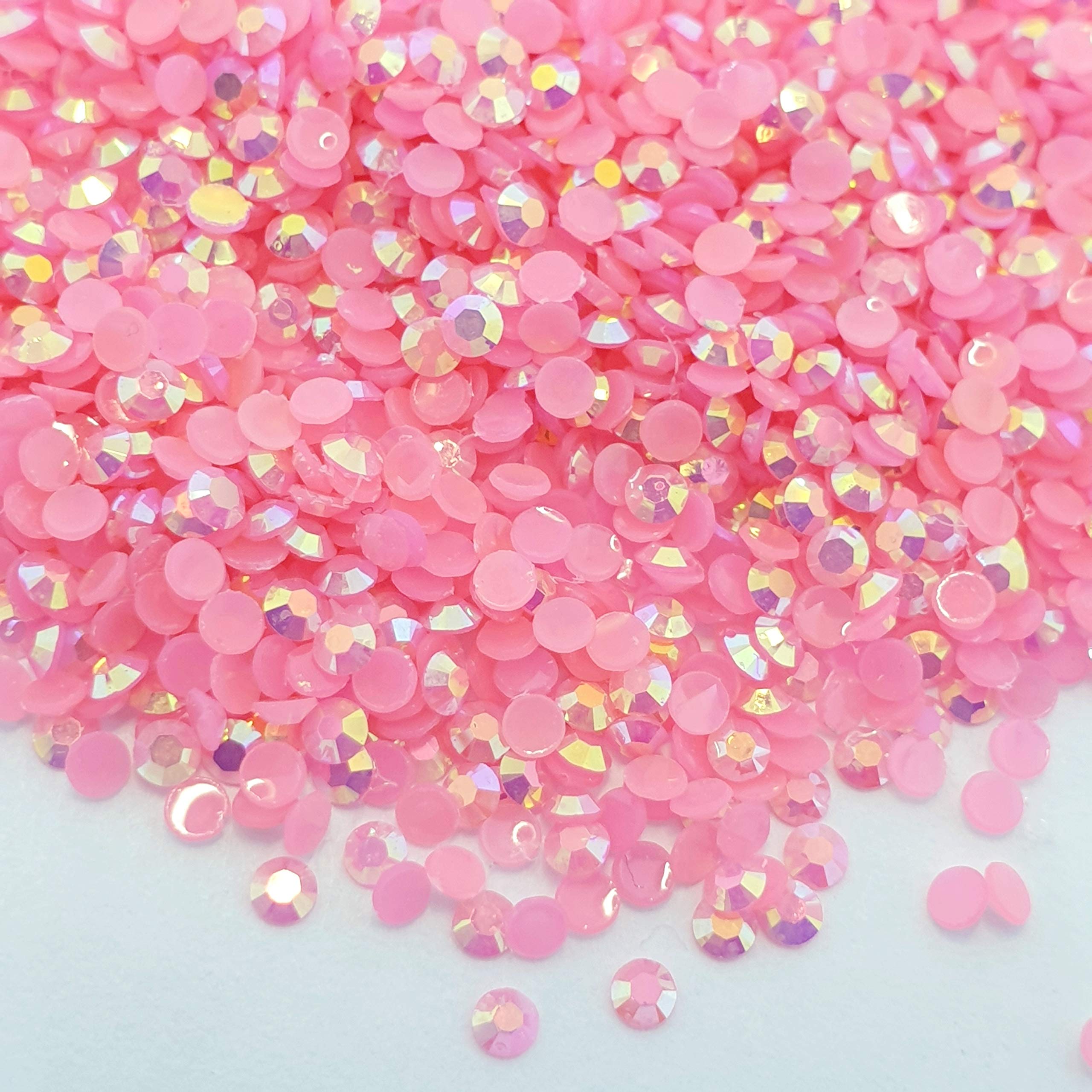 MajorCrafts 2000pcs 5mm ss20 Jelly AB Flat Back Round 14 Facets Resin Rhinestones Arts and Crafts Embellishment Gems (Light Pink AB C75)