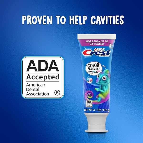 CREST ADVANCED KID’S FLUORIDE TOOTHPASTE, BUBBLEGUM FLAVOR, 4.2 OZ, 3 COUNT, COLOR-CHANGING ANTICAVITY TOOTHPASTE