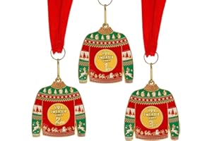 TTQ 3PCS Ugly Christmas Sweater Medal Award with Neck Ribbon,1st 2nd 3rd Place Medals Prizes for Winner in Ugly Sweater Contest Party,Best Parties Holidays Christmas Tree Ornament