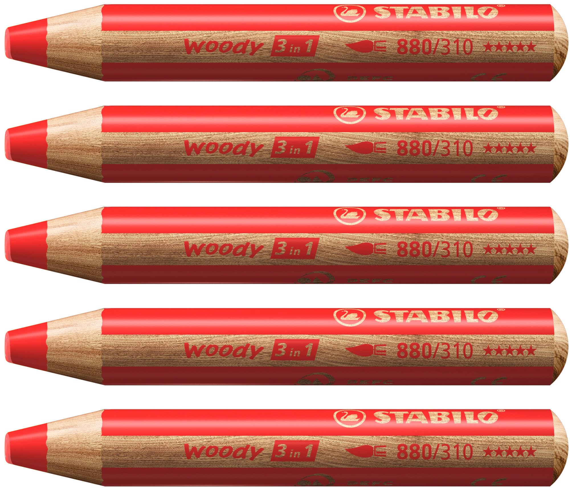 STABILO woody 3-in-1 - Multi-Talented Pencil - Pack of 5 - STABILOred