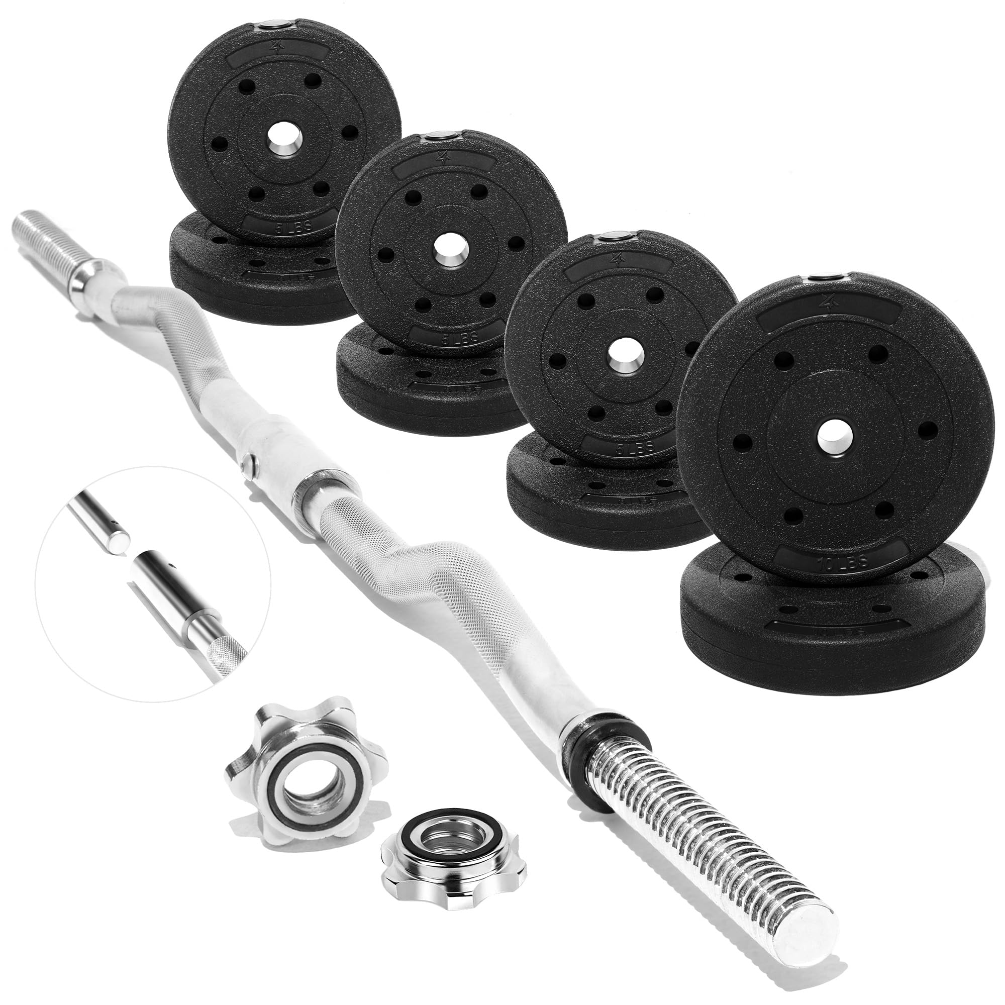 Yes4All Curl Barbell Weight Set 40 & 50 LB, Detachable EZ Curling Barbell with Weights, Fit 1-Inch Standard Plates - 300 LB Capacity for Strength Training & Home Gym Workouts Image