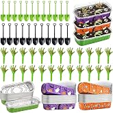 Halloween Mini Cake Loaf Pans with Lids Zombie Hands Shovel Spoons | 24 Set Halloween Baking Supplies, Halloween Cupcake Toppers for Zombie Birthday Party Decorations