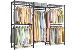 SONGMICS Heavy-Duty Clothes Rack, Garment Rack, Portable Closet, 68.7-Inch Wide Clothing Rack with Adjustable Mesh Shelves and Hanging Rails, Ink Black ULGR433B01