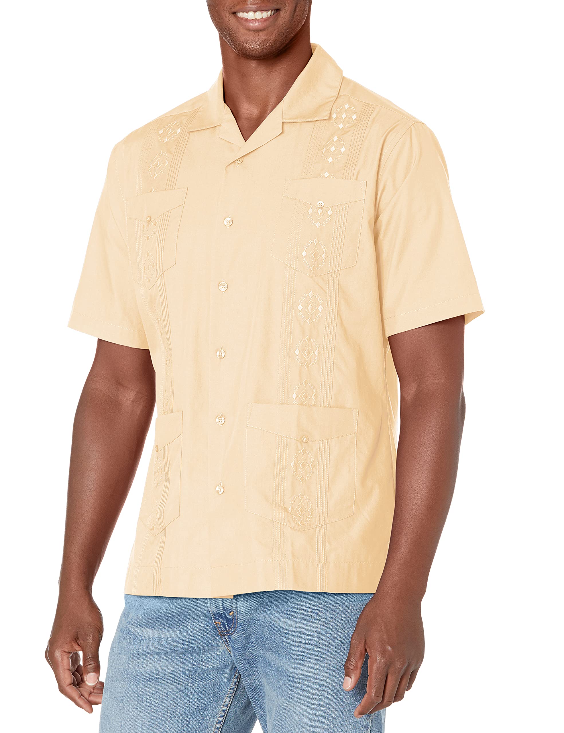 Cubavera Men's Four-Pocket Mini Pintuck Embroidered Authentic Guayabera Shirt, Short Sleeve Button Down, Lightweight Comfortable Fit, Ivory, 3X Image