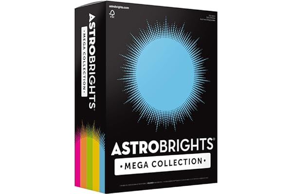 Astrobrights Mega Collection, Colored Paper, "Brilliant" 5-Color Assortment, 625 Sheets, 24 lb/89 gsm, 8.5" x 11 - MORE SHEET