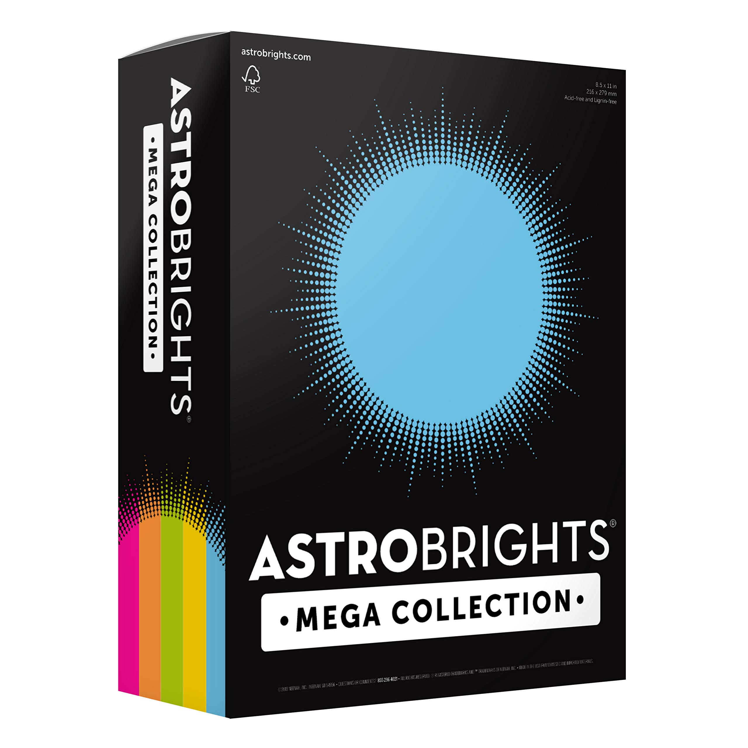 Photo 1 of Astrobrights Mega Collection, Colored Paper, "Brilliant" 5-Color Assortment, 625 Sheets, 24 lb/89 gsm, 8.5" x 11 - MORE SHEETS! (91684)