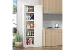 UNICOLY 71" White Storage Cabinet, Metal Pantry Cabinet, Kitchen Pantry Storage Cabinet with Doors and 4 Shelves, Cabinet for Laundry Room, Living Room, Bathroom, Dinning Room.