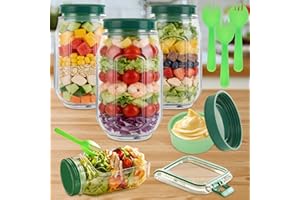 LDXDRU 3Pcs Salad Pod Mason Jar, Side Opening Salad Jar with Dressing Cup, Salad Pod, BPA Free & Dishwasher Safe for Office, 