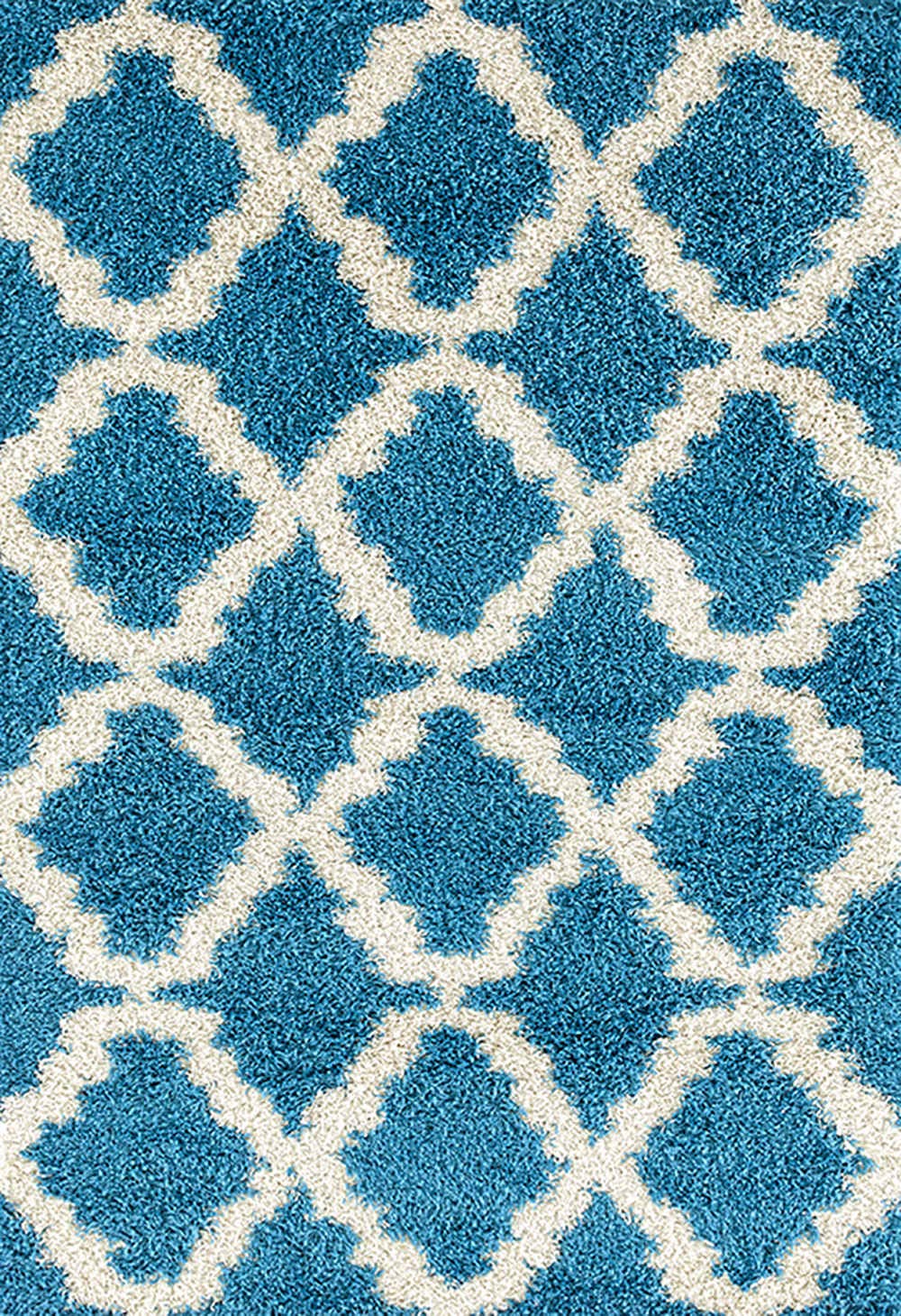 ADGO Chester Shaggy Collection Cozy Shag Collection Moroccan Trellis Design Shag Rug Contemporary Living & Bedroom Soft Shaggy Area Rug, Aqua White, 3' x 5'