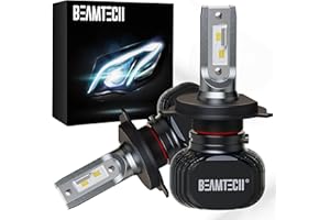 BEAMTECH H-4 Bulbs, S1 Series 900-3 Fanlsess 300% Brighter 6500K White Fog Light, 2 Bulbs