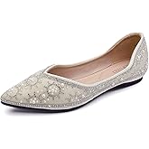 ZQKSEOHS Flats Shoes Women Rhinestone Sequin Wedding Pointed Toe Dress Flat Shoes Comfortable Flats for Women Dressy