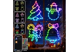 SANPAUTO Christmas Window Silhouette Lights Set, 4-Pack, Smart LED Holiday Decorations, App-Controlled Designs with Candy Can