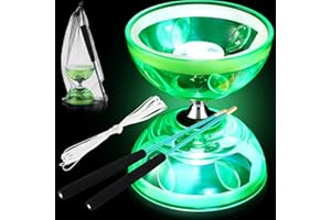 Simgoing Chinese Yoyo LED Diabolo Set Includes Colorful Diabolo Toy Light up Professional Yoyo with 2 Pieces Sticks, 1 Piece String, 1 Net Bag for Fun(Green)