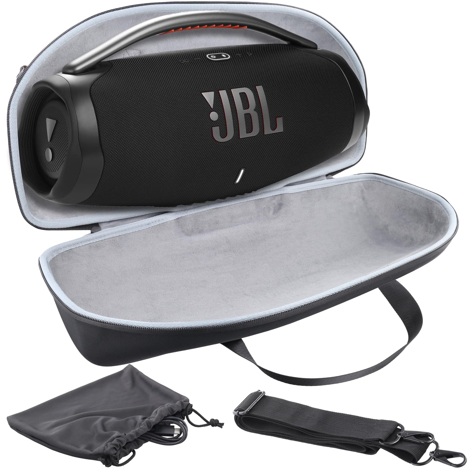 co2CREA Hard Travel Case with Mini Accessory Pouch and Shoulder Strap for JBL Boombox 3 WiFi/Boombox 2 Bluetooth Speaker (Black case+mini Accessory Bag+Shoulder Strap)