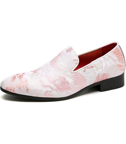 light pink mens dress shoes Santimon Penny Loafers Embroidery Casual Slip On Driving Wedding Prom Moccasins Smoking Slipper chelsea boots Buy Engagement Outfits for BFCM Non Returnable Size:XS-Petite/0-2