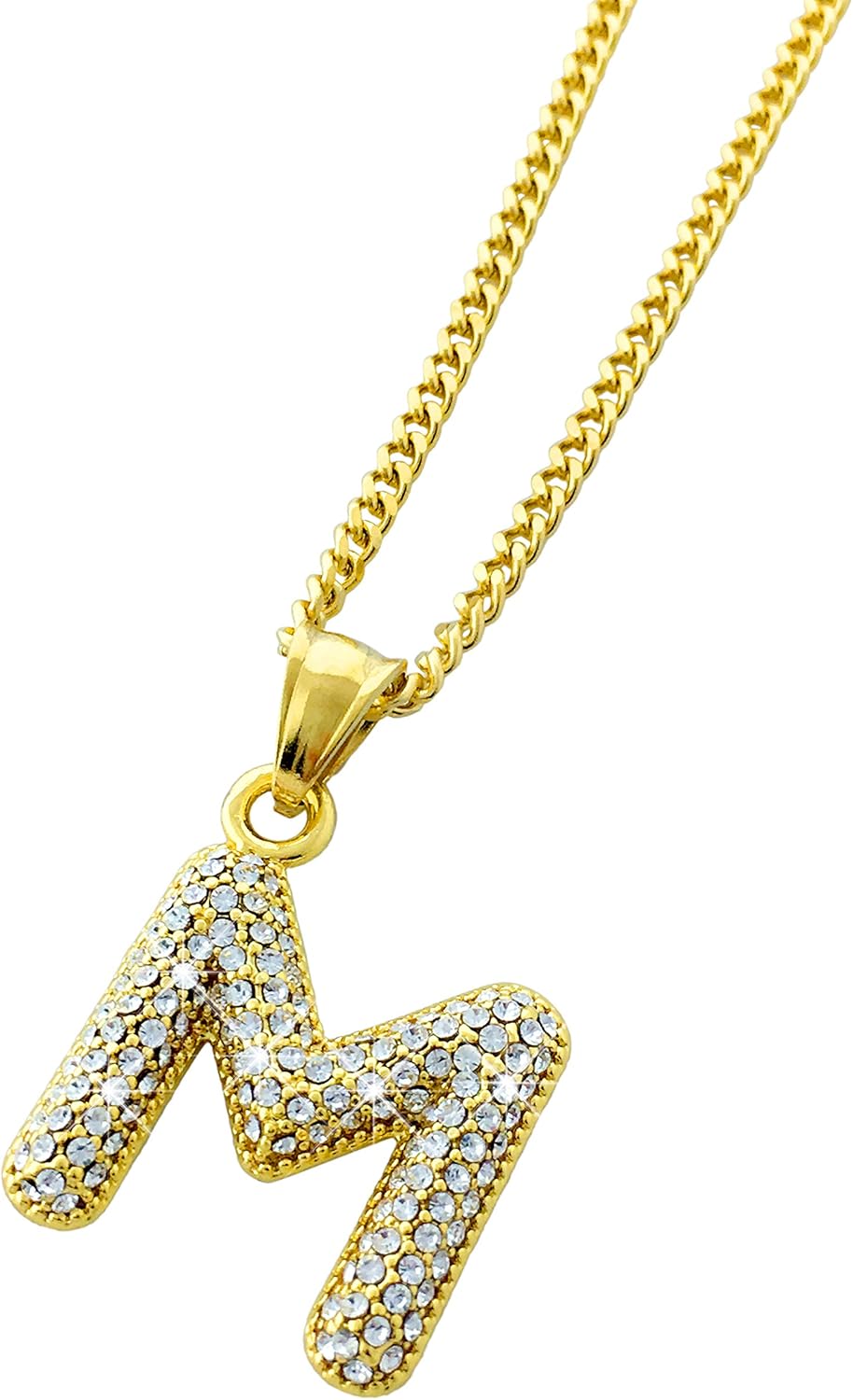 Exo Jewel 18k Gold Plated Gold Diamond Alphabet Letter M Pendant