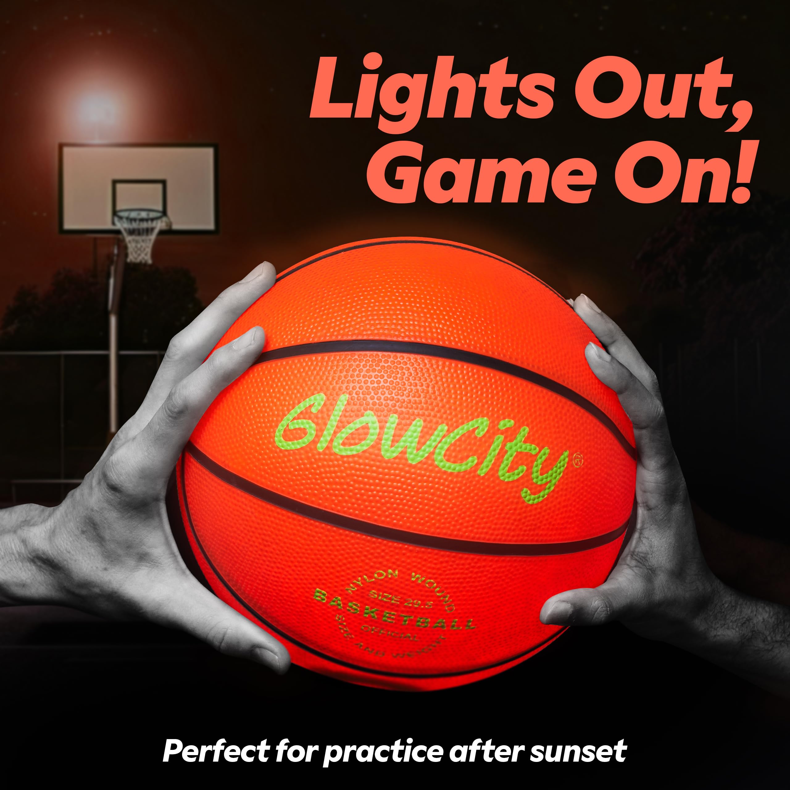 GlowCity Glow in The Dark Basketball - Sizes 5, 6, 7 Light Up Ball for Kids, Teens & Adults - Red Glow for Outdoor Games - Sports Birthday Gifts Ideas for Boys Ages 6 7 8 9 10 11 12 13 14