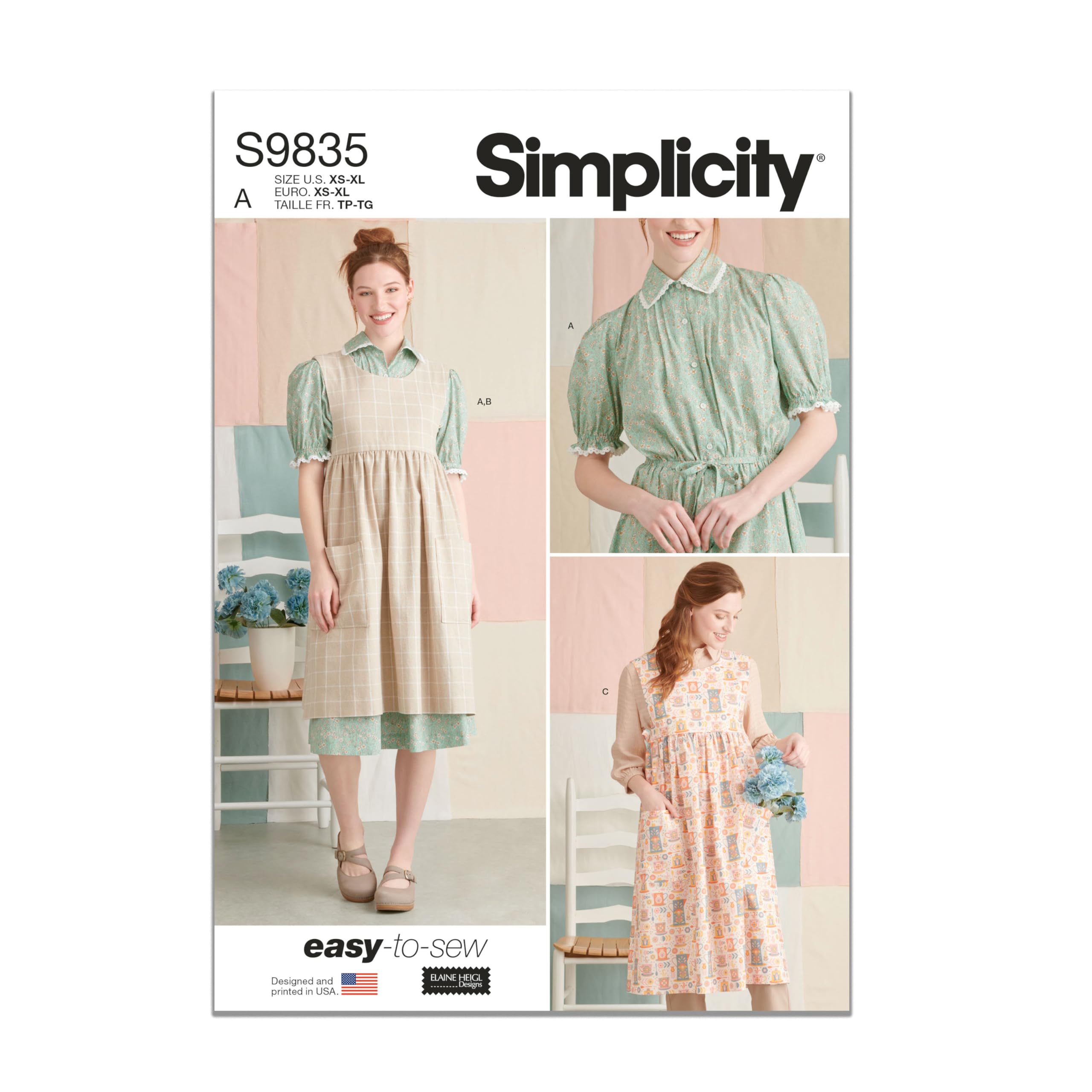 SIMPLICITY SS9835A Misses' Dress and Pinafore Apron in Two Lengths by Elaine Heigl Designs A (XS-S-M-L-XL)