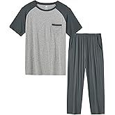 MoFiz Men's Pajamas Set Short Sleeve Bottom PJ's Pants Bedroom Pijama Sleep Night Suit 2 Piece Pjs Set Ultra Soft