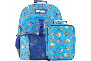 Bioworld Dog Man 2-Piece 16" Youth Premium Backpack & Lunch Kit Set For School Boys and Girls