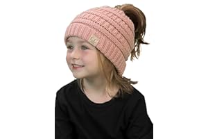 Funky Junque Kid's BeanieTail Children’s Ponytail Messy Bun Beanie Solid Ribbed Hat