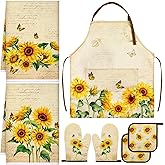 Bencailor 7 Pcs Sunflower Kitchen Towels Oven Mitt and Pot Holder Apron Kitchen Decor Gifts for Christmas
