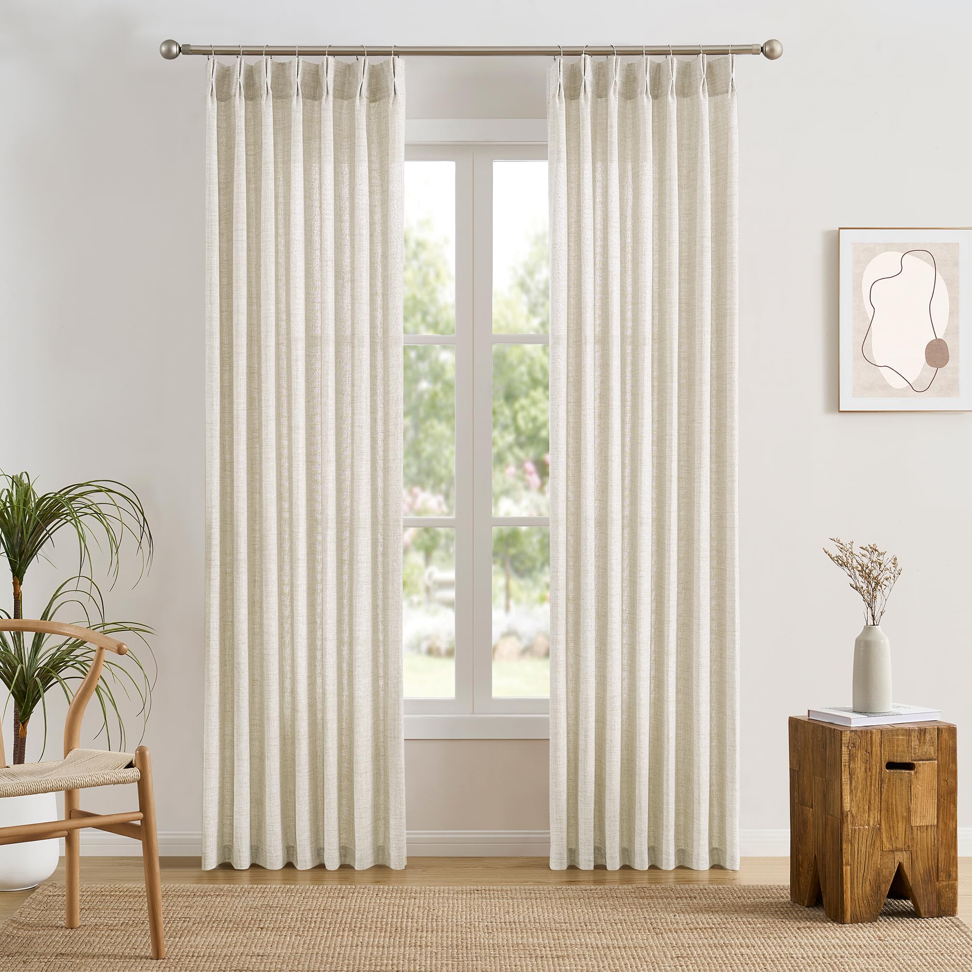 Photo 1 of RAIN CITY Natural Custom Viral Curtains 130 Inches Long, Pinch Pleated Window Drapes for Living Room, Farmhouse Rustic Crude Extra Long Curtain 2 Panels Set 42 x 130-inch