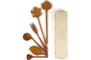 JABIHOME Wooden Salad Server Set of 6, Mens Easter Gifts, Handmade Wood Kitchen Utensils Gifts for Women, Hostess Gifts for Women, Easter Gifts for Mom