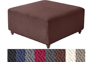 HFCNMY Ottoman Cover,Stretch Knitted Jacquard Square Ottoman Cover Thick Ottoman Slipcover Square Washable Storage Foot Stool Cover with Elastic Bottom Coffee Medium