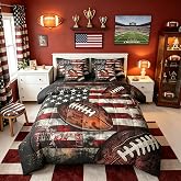 Feelyou Football Comforter Set Twin Size 7 Pcs Bedding Set Kids Boys Girls | Sports Theme American Flag Rugby Gaming Bed in a Bag Warm Cozy Breathable Lightweight All Season