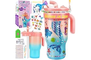 CHEFFUN Decorate Your Own Water Bottle Kits for Girls- 4 5 6 7 8 Year Old Mermaid Painting Crafts, Fun Arts and Crafts for Kids Ages 4-6-8-10, Birthday Toys for Girls(Mermaid)