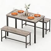 Minicloss Dining Table Set for 4, 3 Piece Dining Room Table Set for Space-Saving, Modern Kitchen Table with 2 Benchs for Apartment Breakfast Nook and Samll Space, Grey
