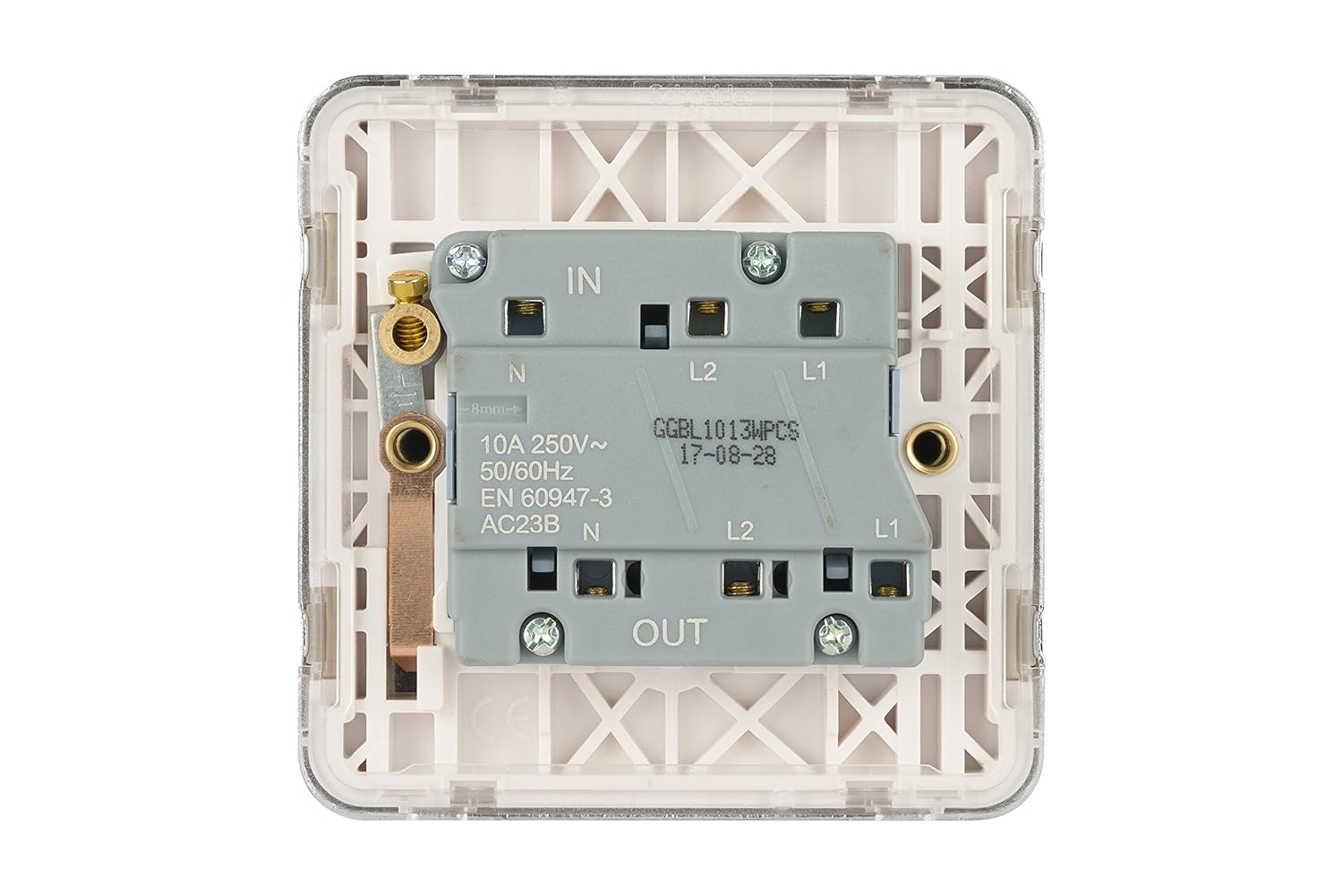 Schneider Electric GGBL1013WPC Lisse Screwless Deco 10A 3P Isolator Switch WPC, 240 V, Polished Chrome, Polished Chrome, White Insert - Image 5