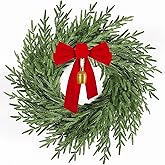 AMORISE 26" Christmas Wreath for Front Door, Artificial Wreath with Bow and Bell,Real Touch Pine Winter Wreath Christmas Decoration for Porch,Window,Wall,Thanksgiving Day Harvest Festival