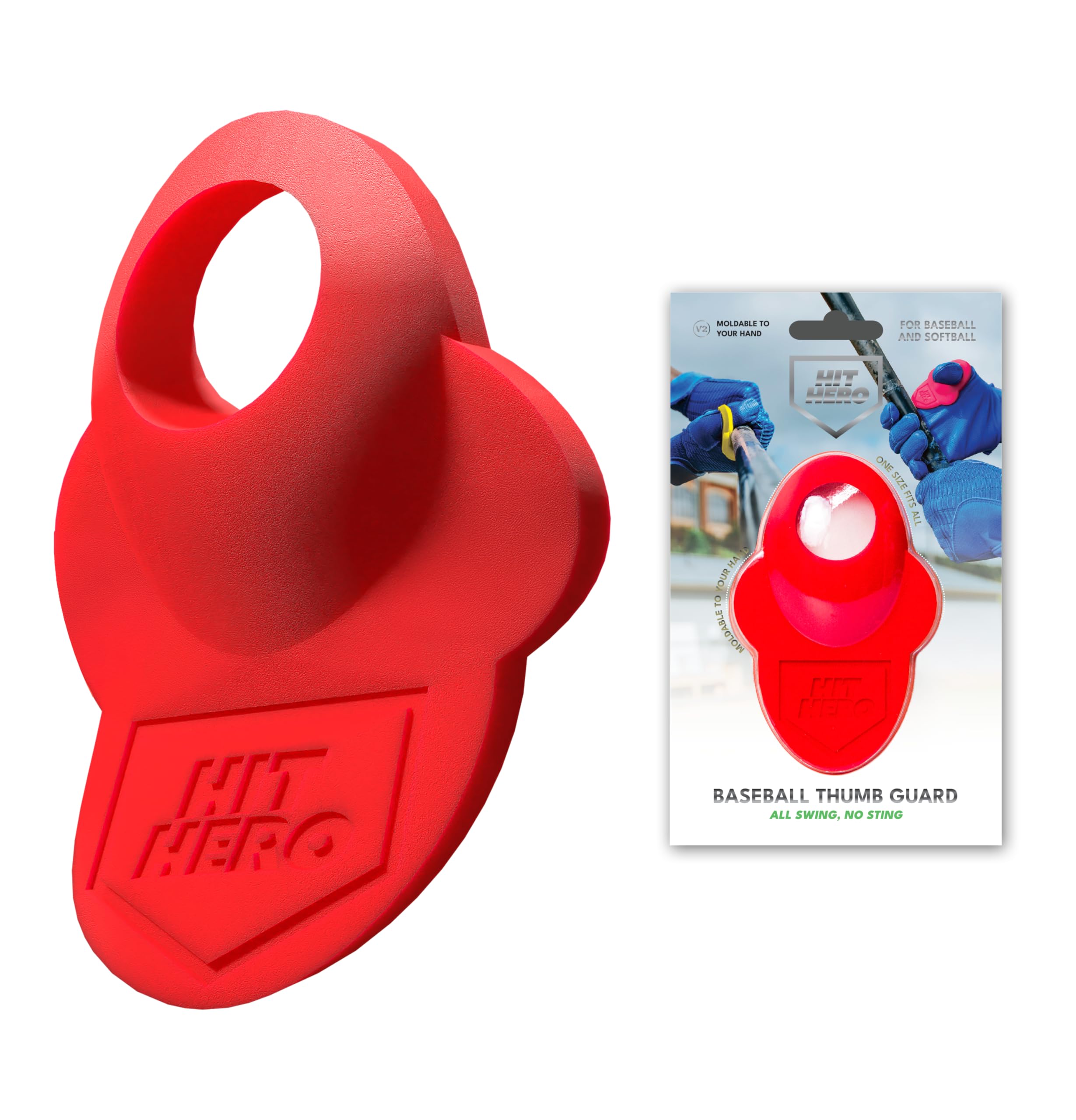 Photo 1 of Hero V2 Updated, Baseball Thumb Guard, Shapeable, Batters Batting Grip, Finger Guard, Accessory, Batting Protection, Reduce Bat Sting, Hitter Red