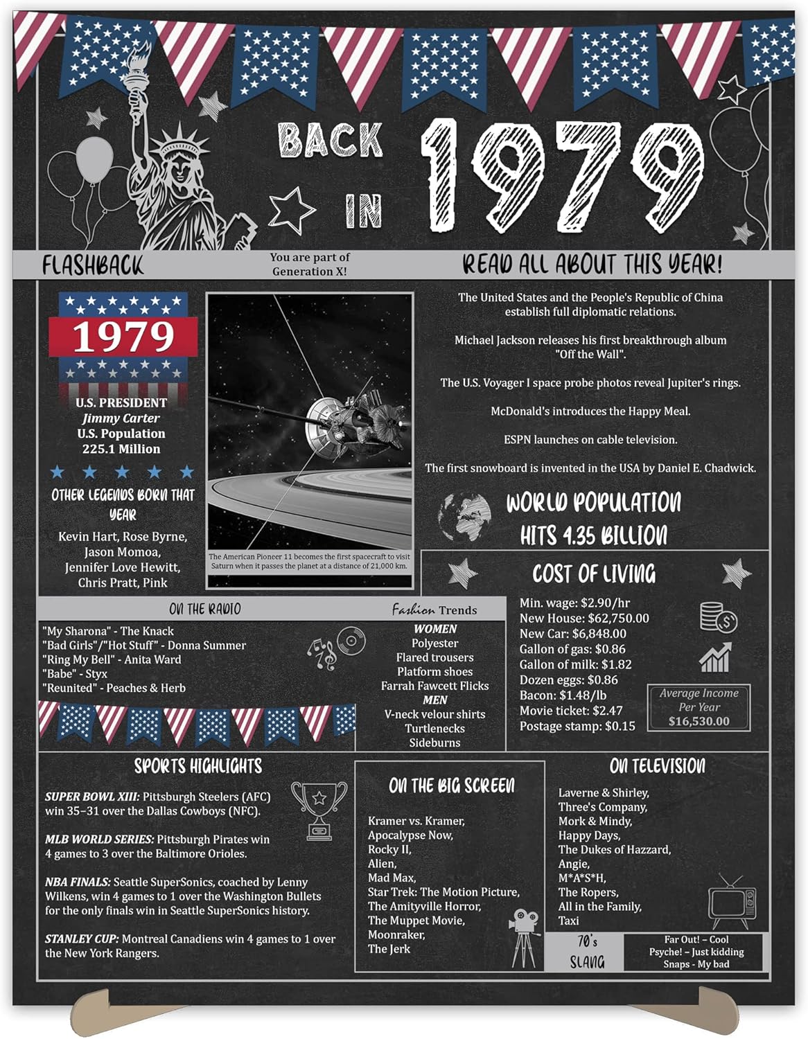 Wall Décor - 44th Birthday Party Gifts - 44 Years Old Anniversary Poster for Men or Women. Back In 1979 Party Supplies. Birthday or Wedding Gift Ideas for Home Wall Decorations. Born 44 Years ago Card 11x14 In