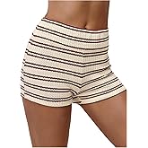 WDIRARA Women's Striped Low Rise Mini Shorts Elastic Waist Knit Skinny Shorts