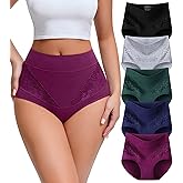 JUYINA Womens Cotton High Waisted Underwear Comfort Panties 5 Pack Briefs