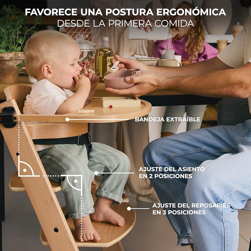 ENOCK Trona bebé de Madera + Hamaca Bebé CALMEE, portatil, para niños, Silla alta Infantil, Evolutiva, Ergonómica, Barrera y Bandeja, Gris
