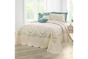 BrylaneHome Bedding Lightweight All Season Modern Amelia Quilted Damask Oversized Ultra Soft Bedspread - King, Ivory Seaglass