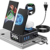 Wireless Charger for Samsung,300W 10 in 1 Wireless Charging Station, 65W USB C Fast Charging Stand for Samsung S25 Ultra/S24/S23/S22/Note 20,Galaxy Watch Ultra7/6/5,Galaxy Buds(Not for Apple Watch)