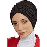 Aisha's Design Head Turbans For Women 95% Cotton Fashion Instant Turban Shirred Head Scarf Hat Black