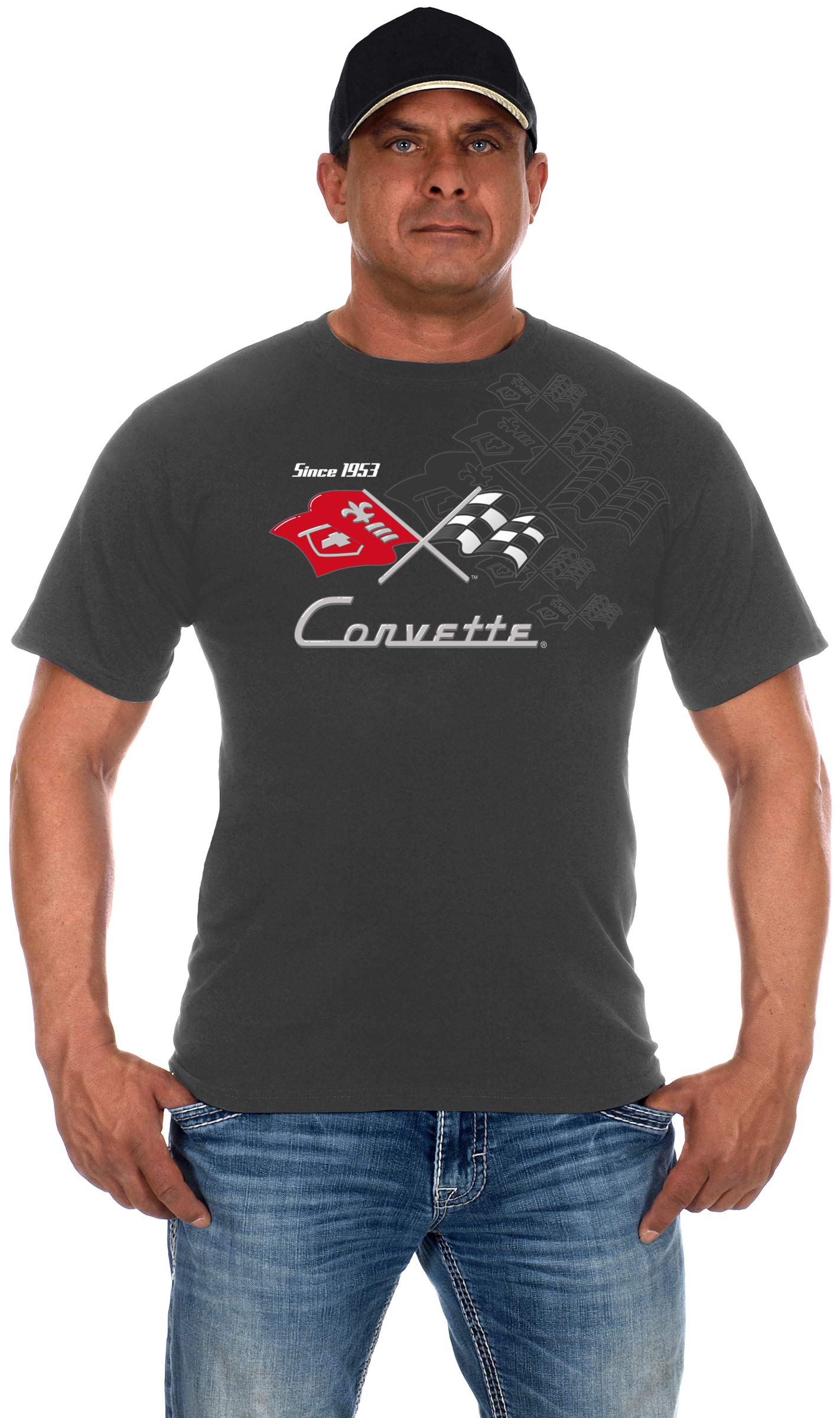 JH Design Men's Chevy Corvette T-Shirts Collage 2 Colors Short Sleeve Crew Neck Shirt