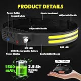 [Hyted] Head Torch Rechargeable Dual LED 6 Modes Motion Sensor IPX5 2 Pack view 2