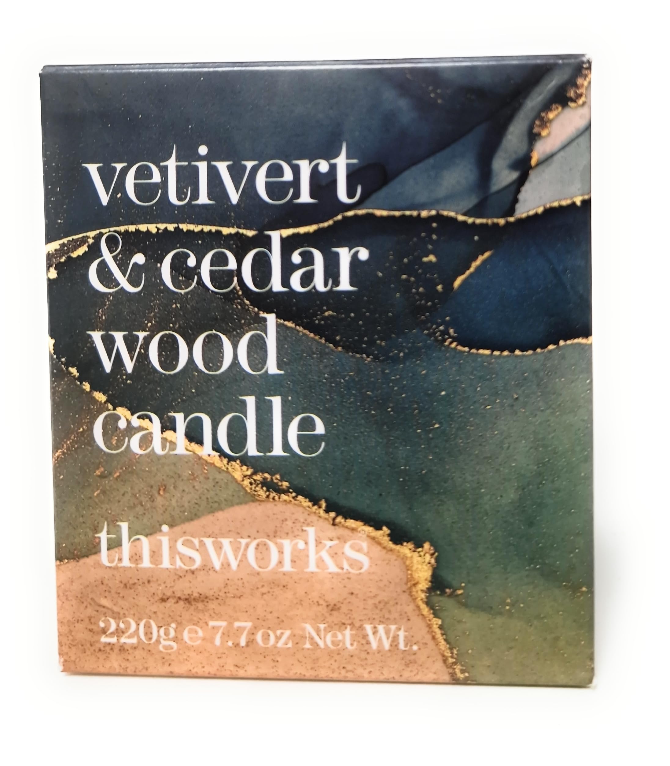 Works Vetivert & Cedar Wood Candle, 220 g - Luxury Candle Enriched with Essential Oils - Hand Poured Scented Candle with a 40hr Burn Time for a Revitalising Aromatherapy Experience