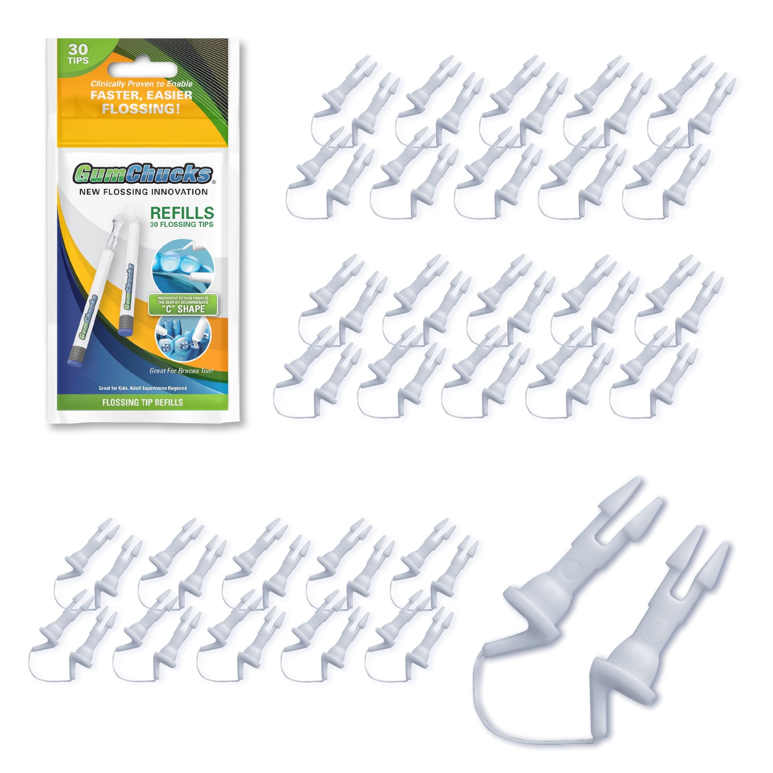 GumChucks Orthodontic Flossers Dental Floss - Floss for Braces - Brace Floss Picks - Gum Flossing Picks - Ortho Dental Flossers (30 Flossing Tips)