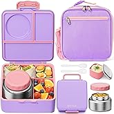 Fimibuke Bento lunch Box Set for Kids Adult with 8oz Insulated Food Jar, Lunch Bag & Sauce Cup, Leakproof Dishwasher Safe Toddler Lunch Food Container with 3-4 Compartment for School Girls Boys